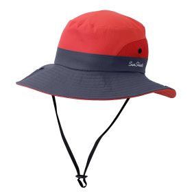 Women Summer Sun Bucket Hats Foldable UV Protection Cotton Cap Wide Brim Floppy Cap Packable Ponytail Mesh Travel Hat For Beach Fishing Camping Travel (Option: SunBucketHatDarkRed)