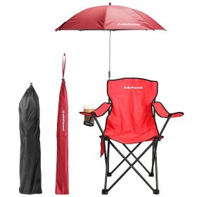 Camping Chair with Umbrella Lightweight Foldable Outdoor Chair with Cup Holder Detachable Sun Canopy Carrying Bag 330LBS Max Load for Beach Picnic Tra (Option: CampingChairRed)